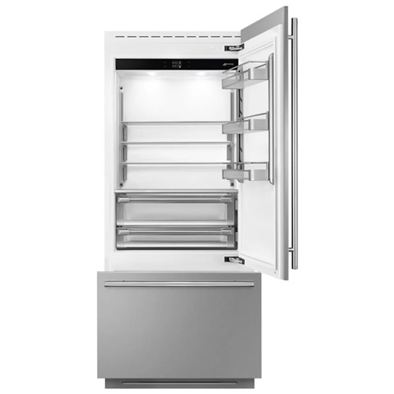 Réfrigérateur à congélateur inférieur encastrable 19 pi³ 36 po avec distributeur de glaçons de Smeg (RBMU36RX) - Acier inoxydable