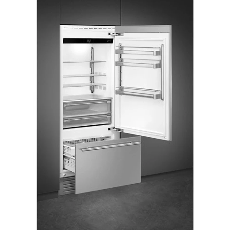 Réfrigérateur à congélateur inférieur encastrable 19 pi³ 36 po avec distributeur de glaçons de Smeg (RBMU36RX) - Acier inoxydable