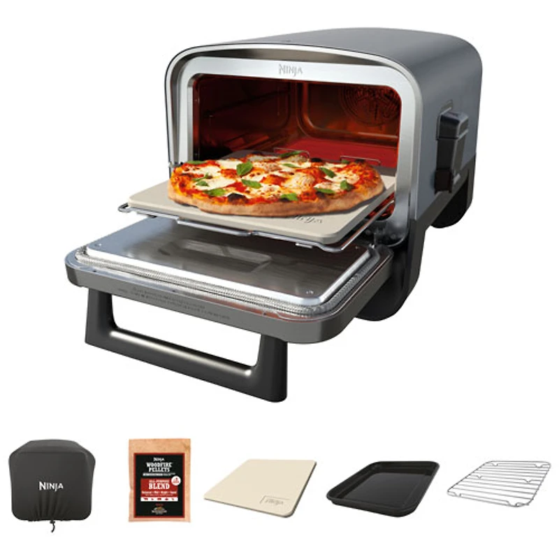 Ninja Woodfire 8-in-1 Electric Outdoor Oven with Premium Cover - Grey