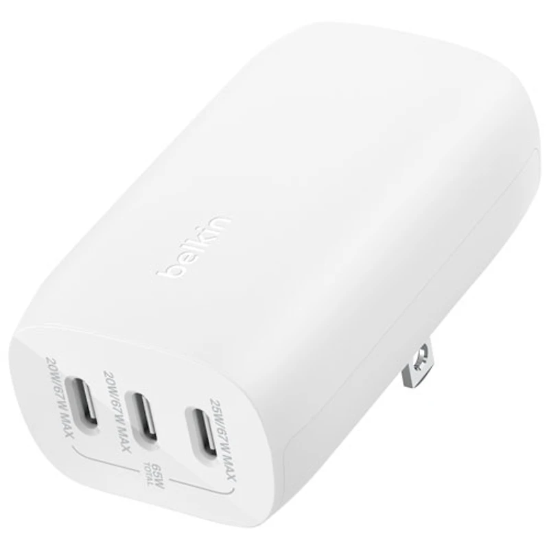 Belkin BoostCharge Pro 67W 3-Port USB-C Wall Charger (WCC002dqWH) - White