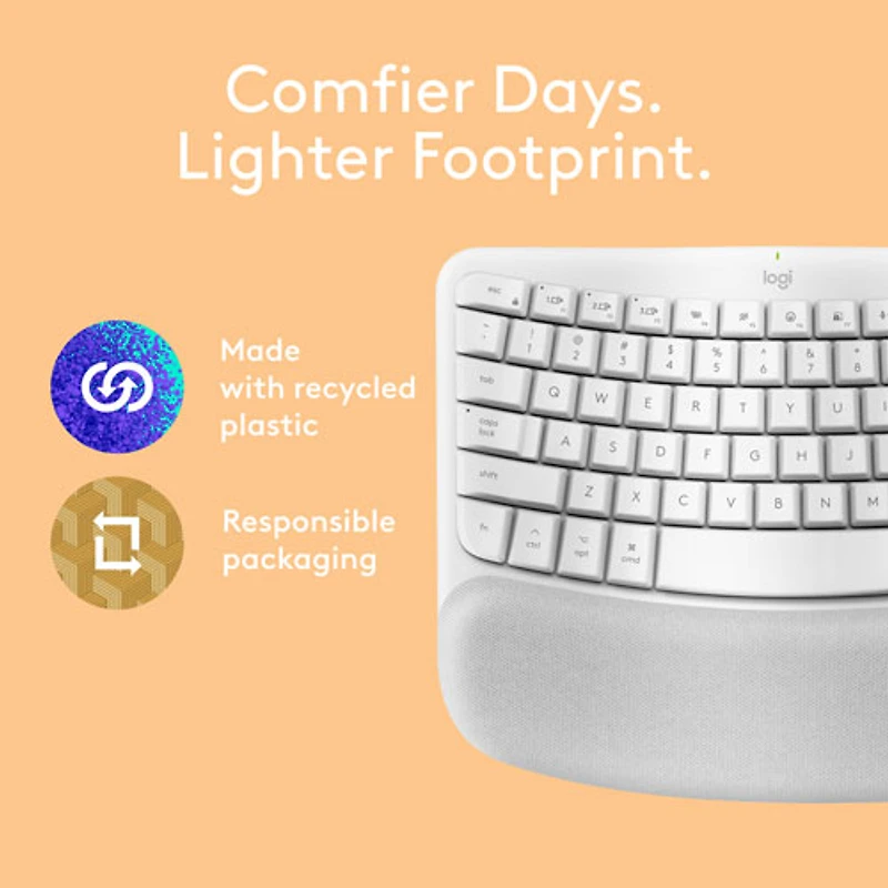 Logitech Wave Keys Wireless Ergonomic Full-Size Keyboard for Mac - Off-White
