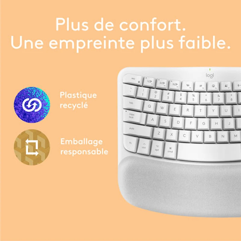 Logitech Wave Keys Wireless Ergonomic Full-Size Keyboard for Mac - Off-White