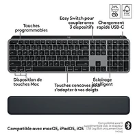 Ensemble Bluetooth MX Keys S de Logitech pour Mac/iPad - Gris cosmique