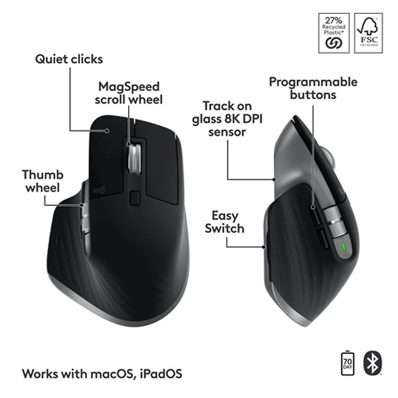 Ensemble Bluetooth MX Keys S de Logitech pour Mac/iPad - Gris cosmique