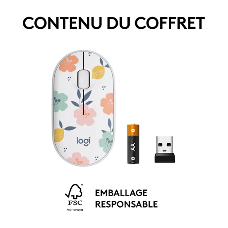Souris sans fil à suivi optique de 1000 ppp M340 de Logitech - Bouquet de fleurs