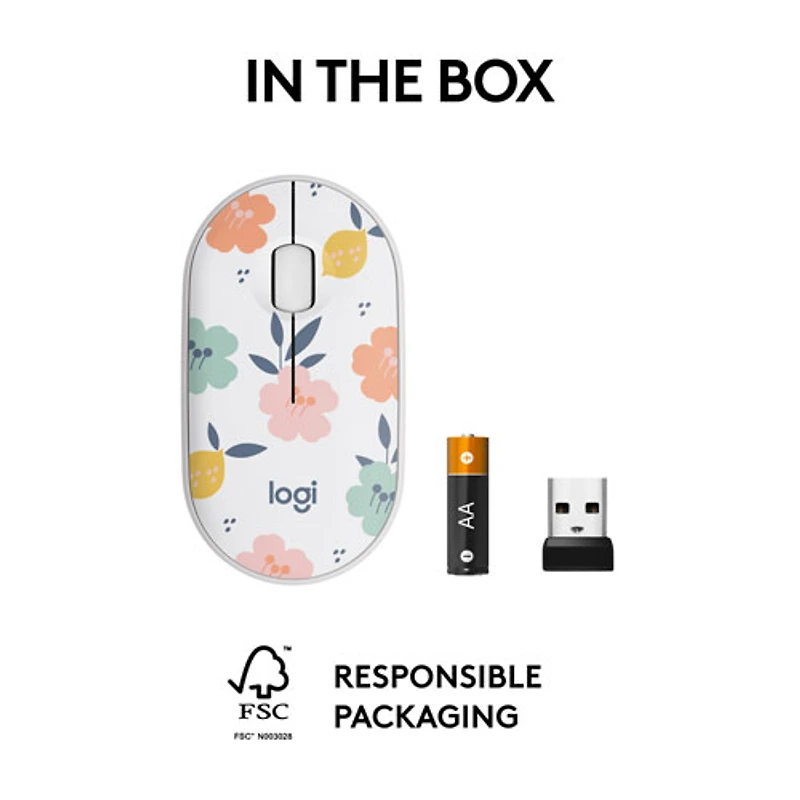 Souris sans fil à suivi optique de 1000 ppp M340 de Logitech - Bouquet de fleurs
