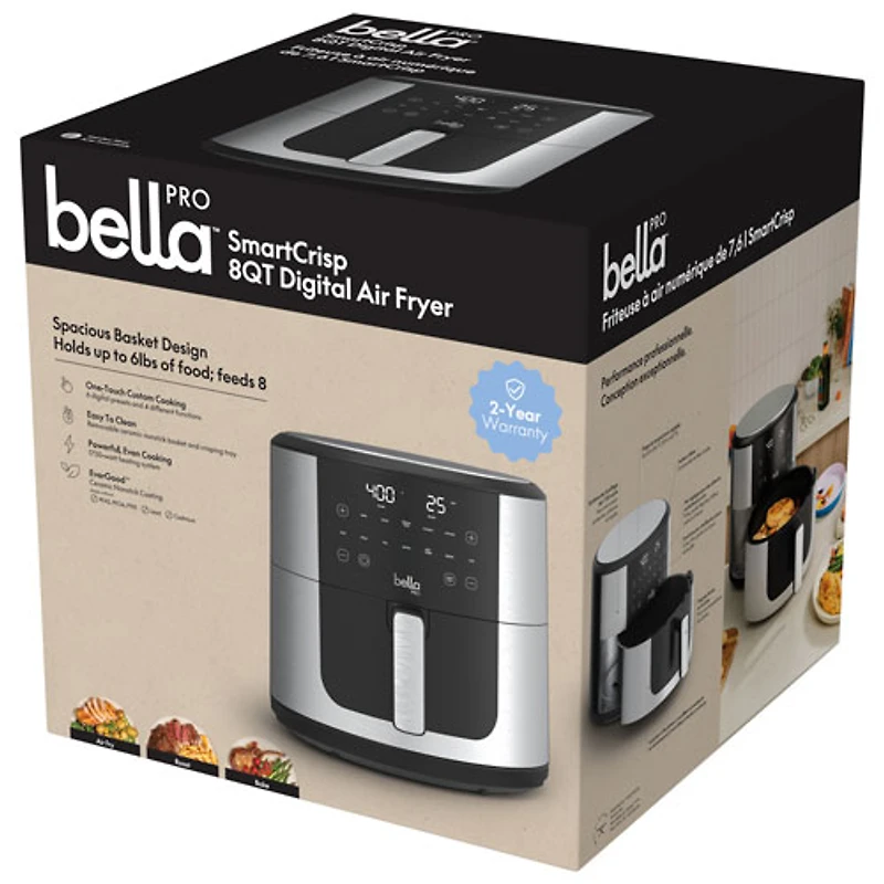 Bella Pro SmartCrisp Digital Air Fyer w/ EverGood Ceramic - 7.6L (8Qt) - Stainless Steel - Only at Best Buy