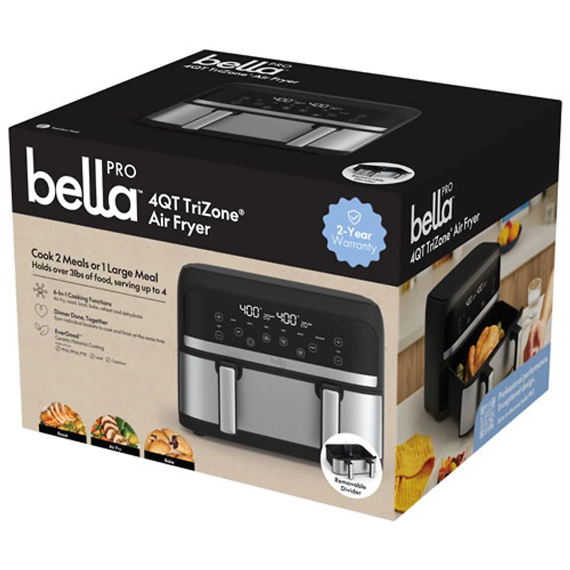 Bella Pro Mini Trizone Flex Air Fryer w/ EverGood Ceramic - 3.8L (4Qt) - Stainless Steel - Only at Best Buy
