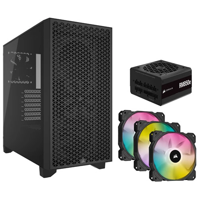 Boîtier d'ordinateur Corsair 3000D avec bloc d'alimentation RM850e et ventilateur RVB SP120 préinstallés - Noir