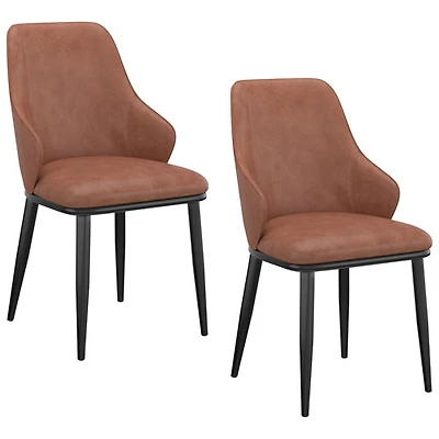 Kash Contemporary Faux Leather Dining Chair - Set of 2 - Saddle