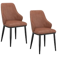 Chaise de salle à manger contemporaine en similicuir Kash - Ensemble de 2 - Brun sellier