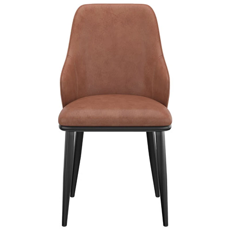 Chaise de salle à manger contemporaine en similicuir Kash - Ensemble de 2 - Brun sellier