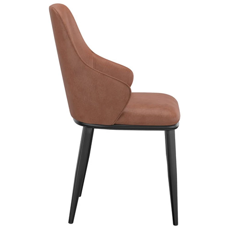 Chaise de salle à manger contemporaine en similicuir Kash - Ensemble de 2 - Brun sellier