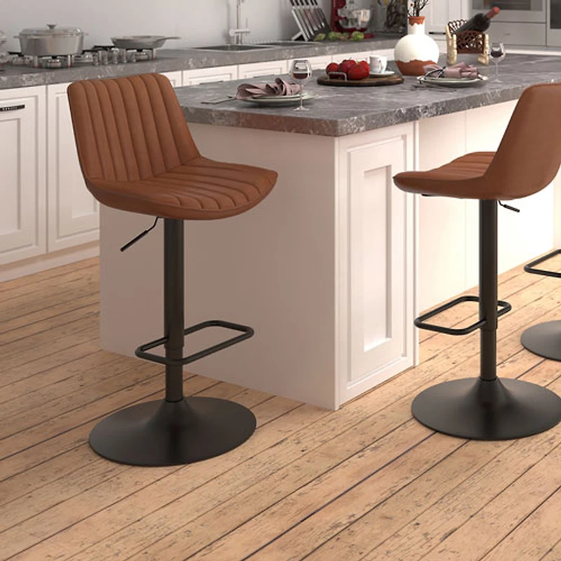 Kosi Contemporary Adjustable Height Air-Lift Barstool - Set of 2 - Saddle