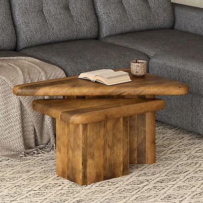 Draco 2-Piece Contemporary Triangular Table Set - Walnut