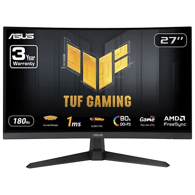Moniteur jeu incurvé DEL VA HD int. FreeSync GTG 1 ms 180Hz 27 po TUF ASUS (VG27VQ3B) - Noir
