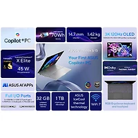 Portable VivoBook S 15 DELO de 15,6 po d'ASUS (Snapdragon X Elite/RAM 32 Go/SSD 1 To) - Argenté