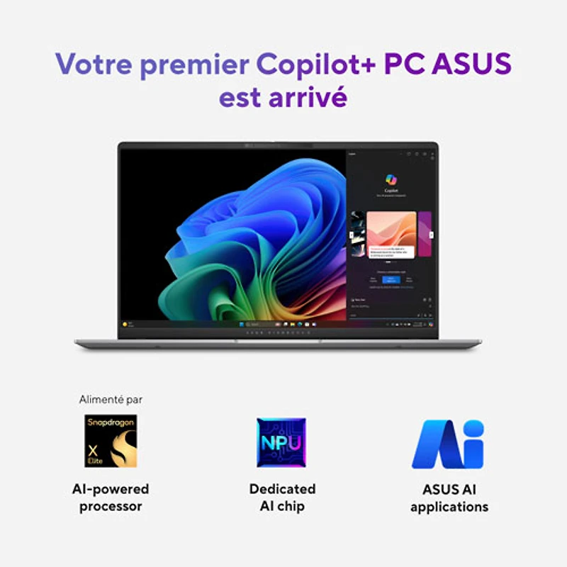 Portable VivoBook S 15 Copilot+ PC DELO de 15,6 po d'ASUS (Snapdragon X Plus/RAM 16 Go/SSD 512 Go)