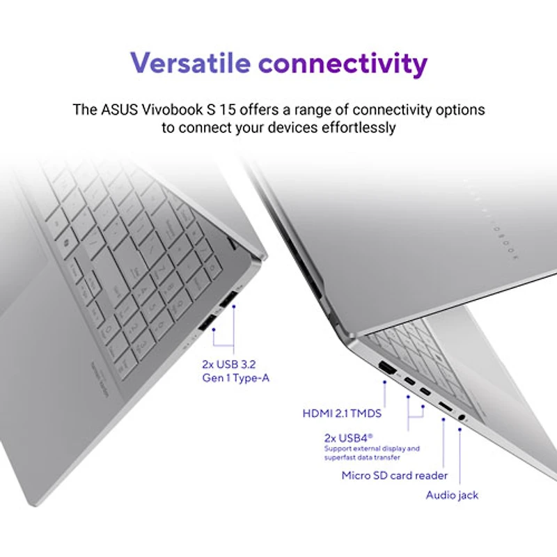 Portable VivoBook S 15 Copilot+ PC DELO de 15,6 po d'ASUS (Snapdragon X Plus/RAM 16 Go/SSD 512 Go)