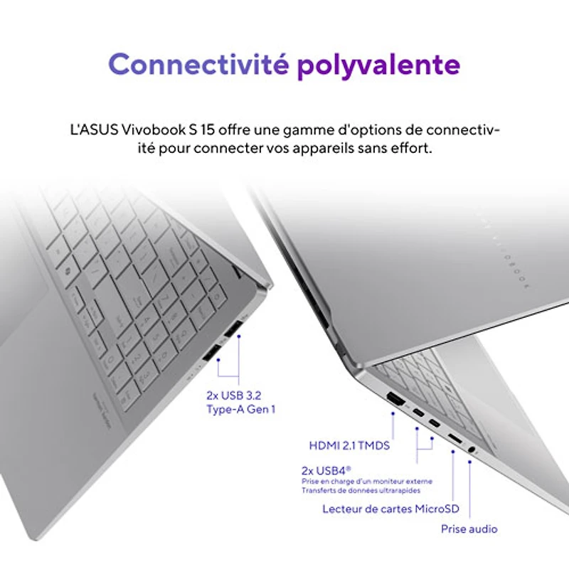Portable VivoBook S 15 Copilot+ PC DELO de 15,6 po d'ASUS (Snapdragon X Plus/RAM 16 Go/SSD 512 Go)
