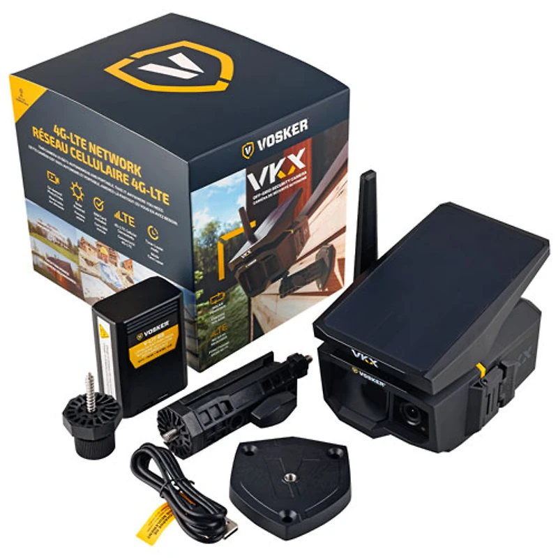 Caméra de surveillance IP d'extérieur HD intégrale 1080p 4G-LTE hors réseau solaire VKX de Vosker - Noir