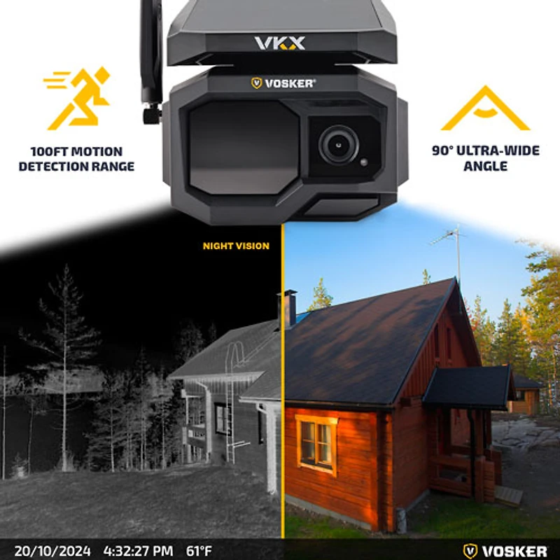 Caméra de surveillance IP d'extérieur HD intégrale 1080p 4G-LTE hors réseau solaire VKX de Vosker - Noir