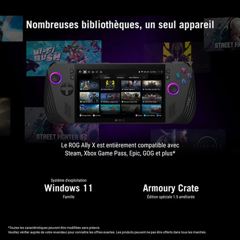 Console de jeu tactile 1080p ROG Ally X de 7 po d'ASUS (Ryzen Z1 Extreme d'AMD/RAM 24 Go/SSD 1 To/Windows 11 11/Xbox GamePass)
