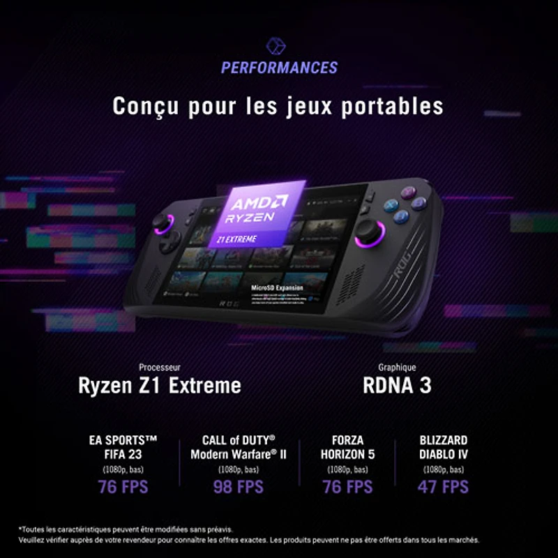 Console de jeu tactile 1080p ROG Ally X de 7 po d'ASUS (Ryzen Z1 Extreme d'AMD/RAM 24 Go/SSD 1 To/Windows 11 11/Xbox GamePass)