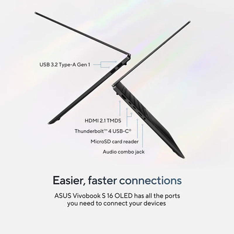 Portable DELO de 16 po VivoBook S 16 d'ASUS - Noir neutre (EVO Ultra 9 d'Intel - 185H/RAM 16 Go/SSD 1 To)