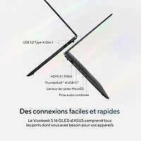 Portable DELO de 16 po VivoBook S 16 d'ASUS - Noir neutre (EVO Ultra 9 d'Intel - 185H/RAM 16 Go/SSD 1 To)