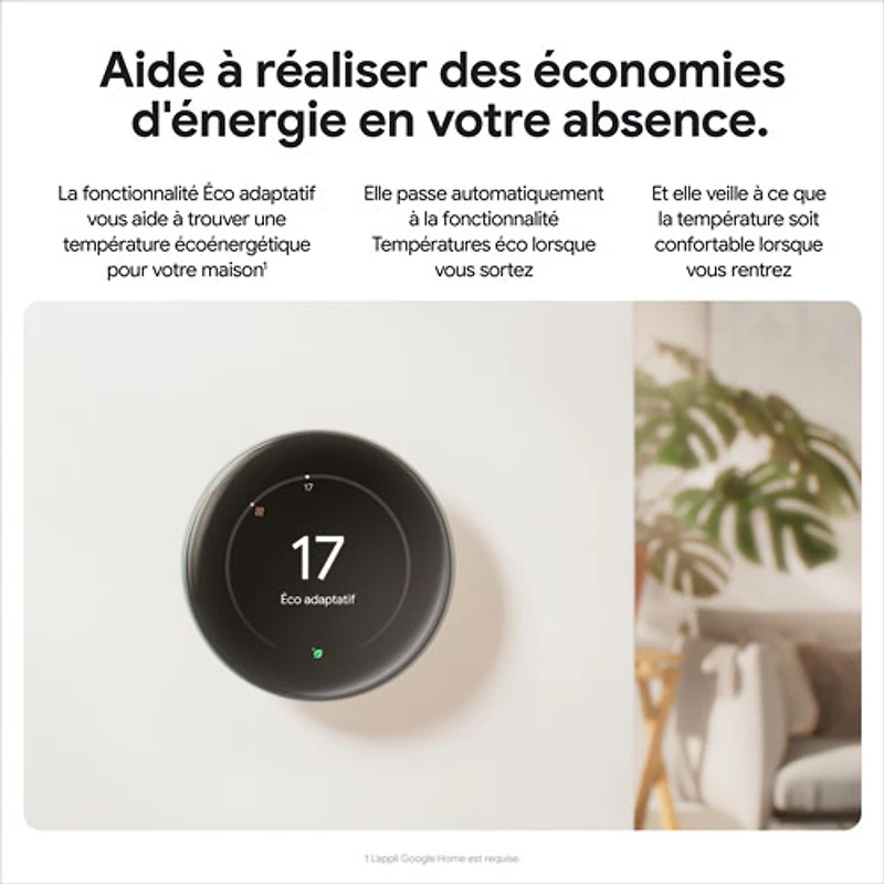 Thermostat intelligent Wi-Fi Nest Learning de Google (4e génération) - Noir volcanique lustré