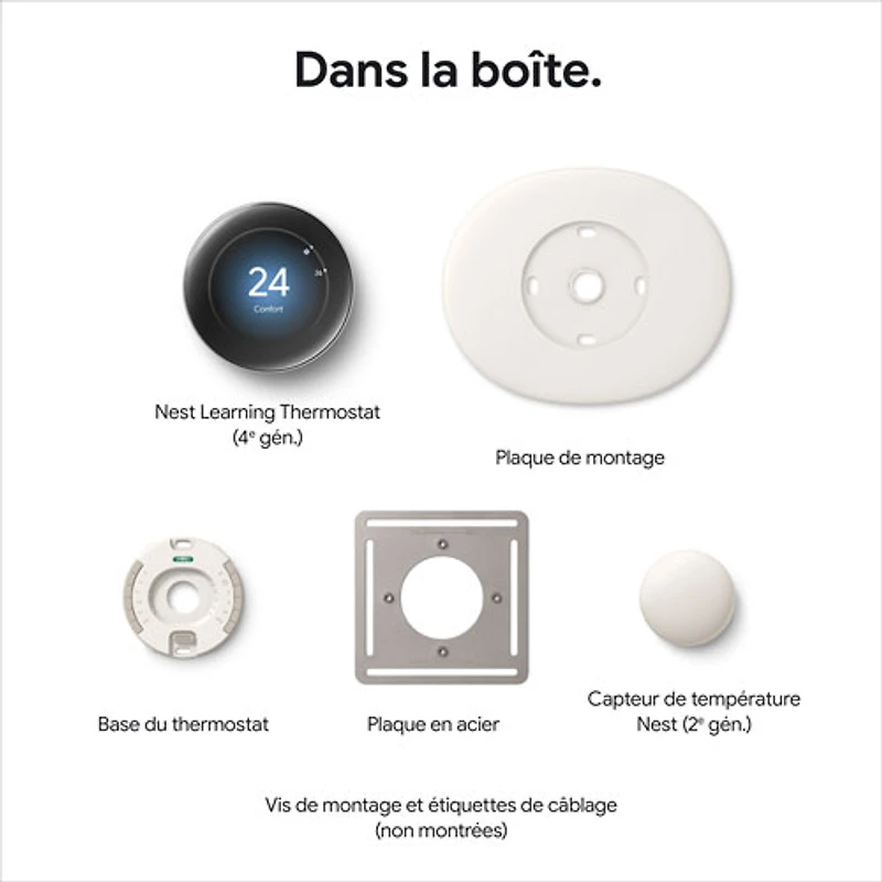 Thermostat intelligent Wi-Fi Nest Learning de Google (4e génération) - Noir volcanique lustré