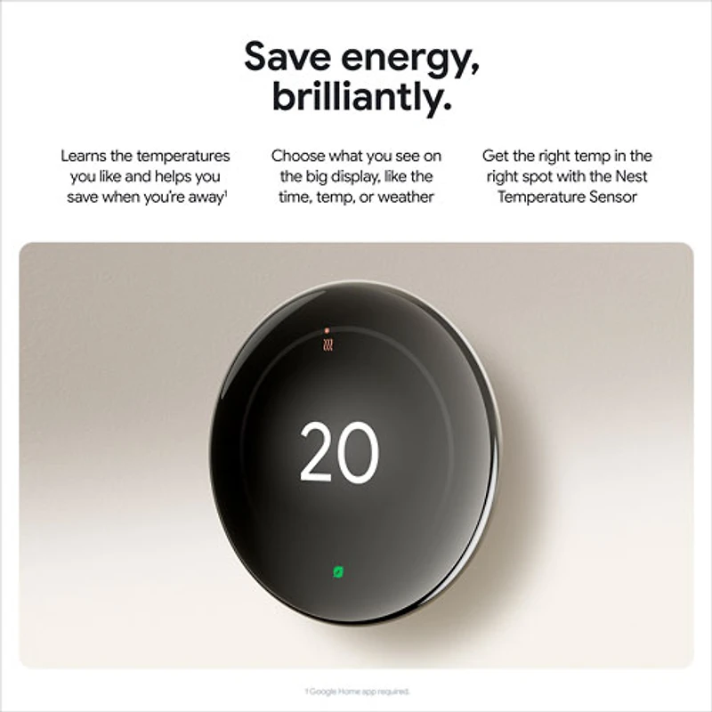 Thermostat intelligent Wi-Fi Nest Learning de Google (4e génération) - Noir volcanique lustré