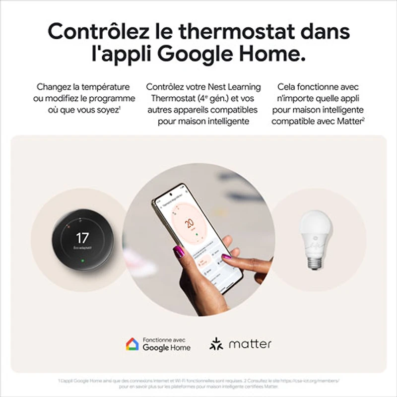 Thermostat intelligent Wi-Fi Nest Learning de Google (4e génération) - Argent poli