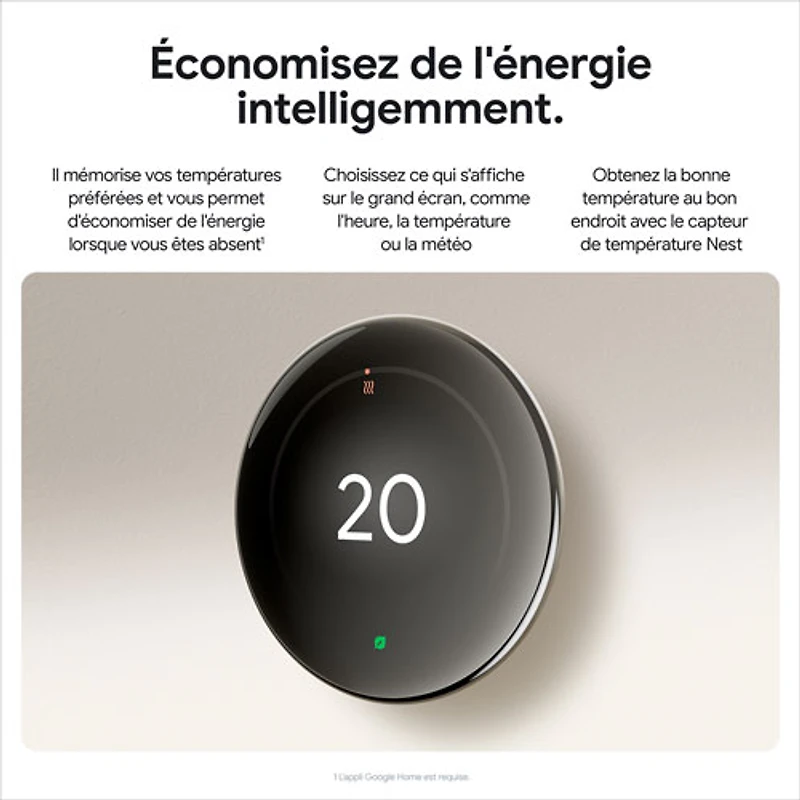 Thermostat intelligent Wi-Fi Nest Learning de Google (4e génération) - Argent poli