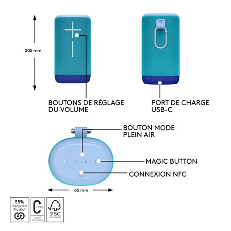 Haut-parleur sans fil Bluetooth étanche EVERBOOM d'Ultimate Ears - Bleu cobalt