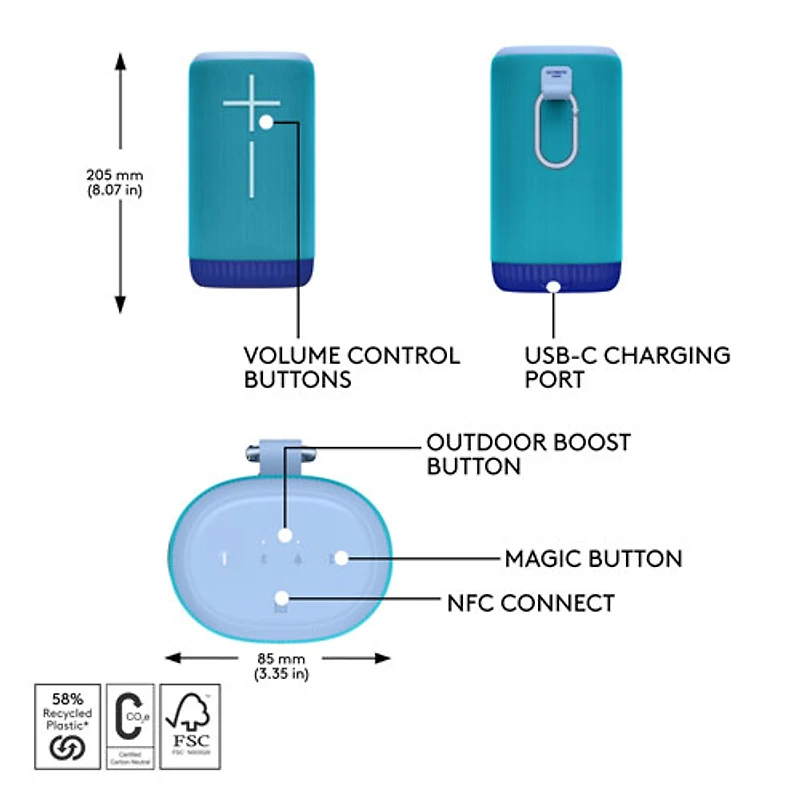 Haut-parleur sans fil Bluetooth étanche EVERBOOM d'Ultimate Ears - Bleu cobalt