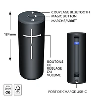 Haut-parleur sans fil Bluetooth étanche BOOM 4 d'Ultimate Ears - Noir actif