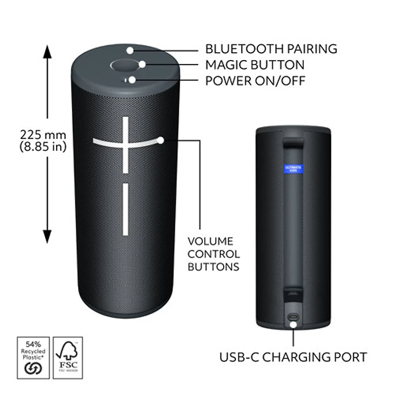 Haut-parleur sans fil Bluetooth étanche MEGABOOM 4 d'Ultimate Ears - Noir actif