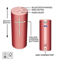 Ultimate Ears MEGABOOM 4 Waterproof Bluetooth Wireless Speaker - Raspberry Red