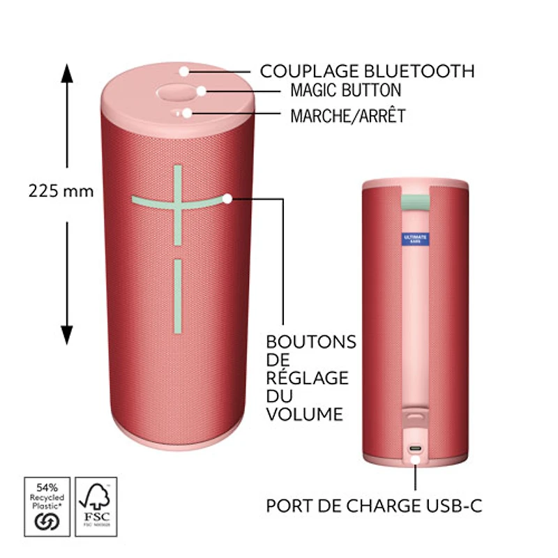 Ultimate Ears MEGABOOM 4 Waterproof Bluetooth Wireless Speaker - Raspberry Red