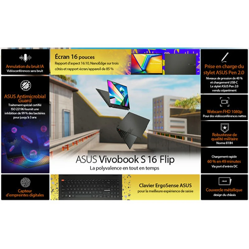 ASUS Vivobook S 16 Flip 16" Touchscreen Laptop - Midnight Black (Intel Core i5-13500H/1TB SSD/16GB RAM)