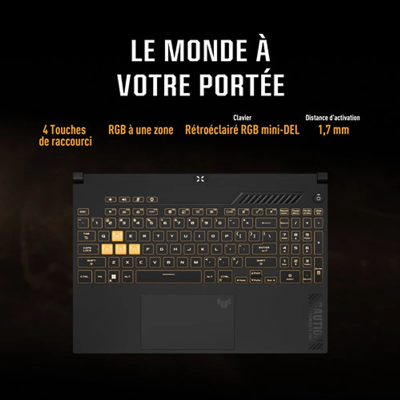 Portable de jeu 15,6 po TUF Gaming F15 d'ASUS - Gris (Ci7-12700H Intel/RAM 16 Go/SSD 512 Go/GeForce RTX 3050) - Anglais
