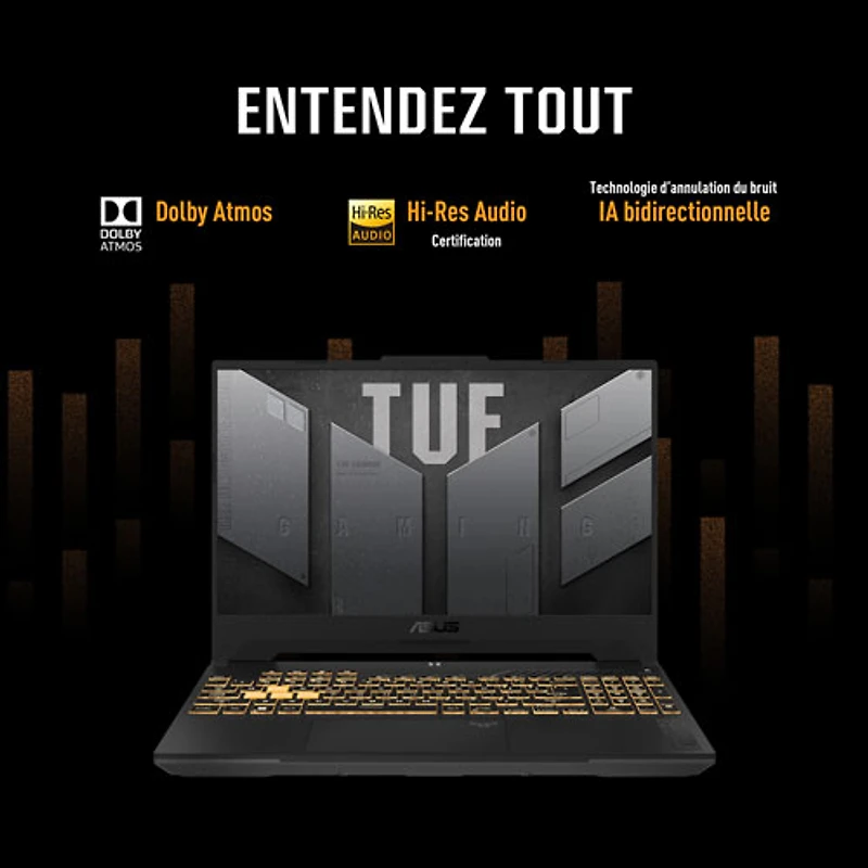 Portable de jeu 15,6 po TUF Gaming F15 d'ASUS - Gris (Ci7-12700H Intel/RAM 16 Go/SSD 512 Go/GeForce RTX 3050) - Anglais