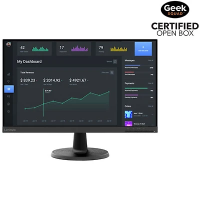 Boîte ouverte - Moniteur de jeu FreeSync DEL VA HD intégrale 75 Hz 23,8 po D24-40 de Lenovo avec temps de réponse de 4 ms (67A2KCC6US)