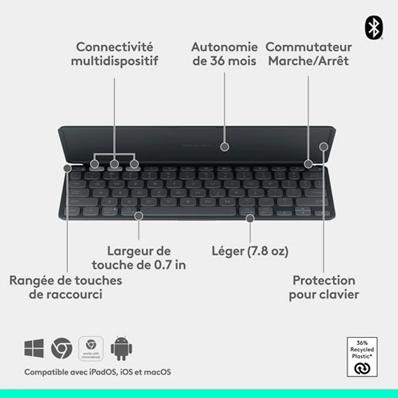 Clavier universel Keys-To-Go 2 de Logitech avec couvercle - Graphite - Anglais