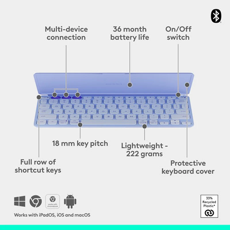 Logitech Keys-To-Go 2 Universal Keyboard with Cover - Lilac - English