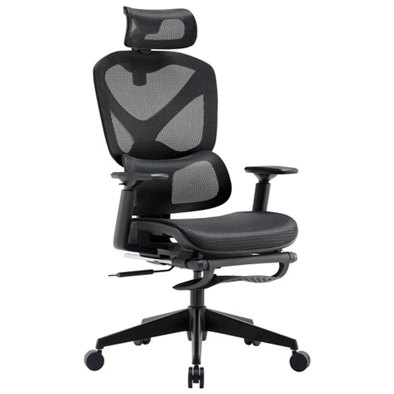 Fauteuil de bureau en filet à dossier haut avec appuie-tête réglable de TygerClaw - Noir