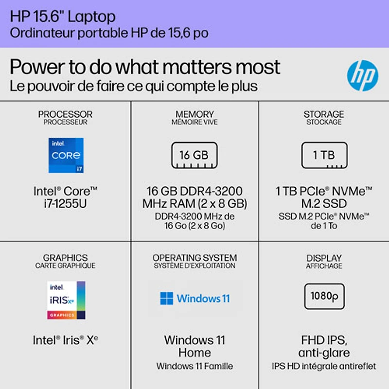 HP 15.6" Laptop - Natural Silver (Intel Core i7 1255U/16GB RAM/1TB SSD/Windows 11)