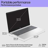 Portable de 15,6 po de HP - Argenté naturel (Core i7 1255U d'Intel/RAM 16 Go/SSD 1 To/Windows 11)